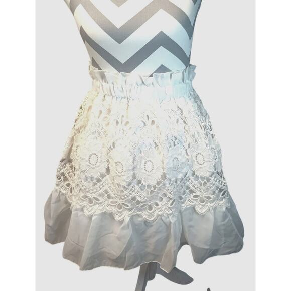 Vintage Hostess Apron Overskirt Fancy White double layer embroidery lace overlay - Picture 12 of 12